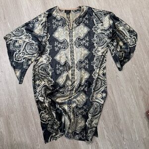 Ashro black gold bohemian bell sleeve kaftan dress XL-XXXL